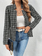 Plaid Open Front Long Sleeve Jacket (9)