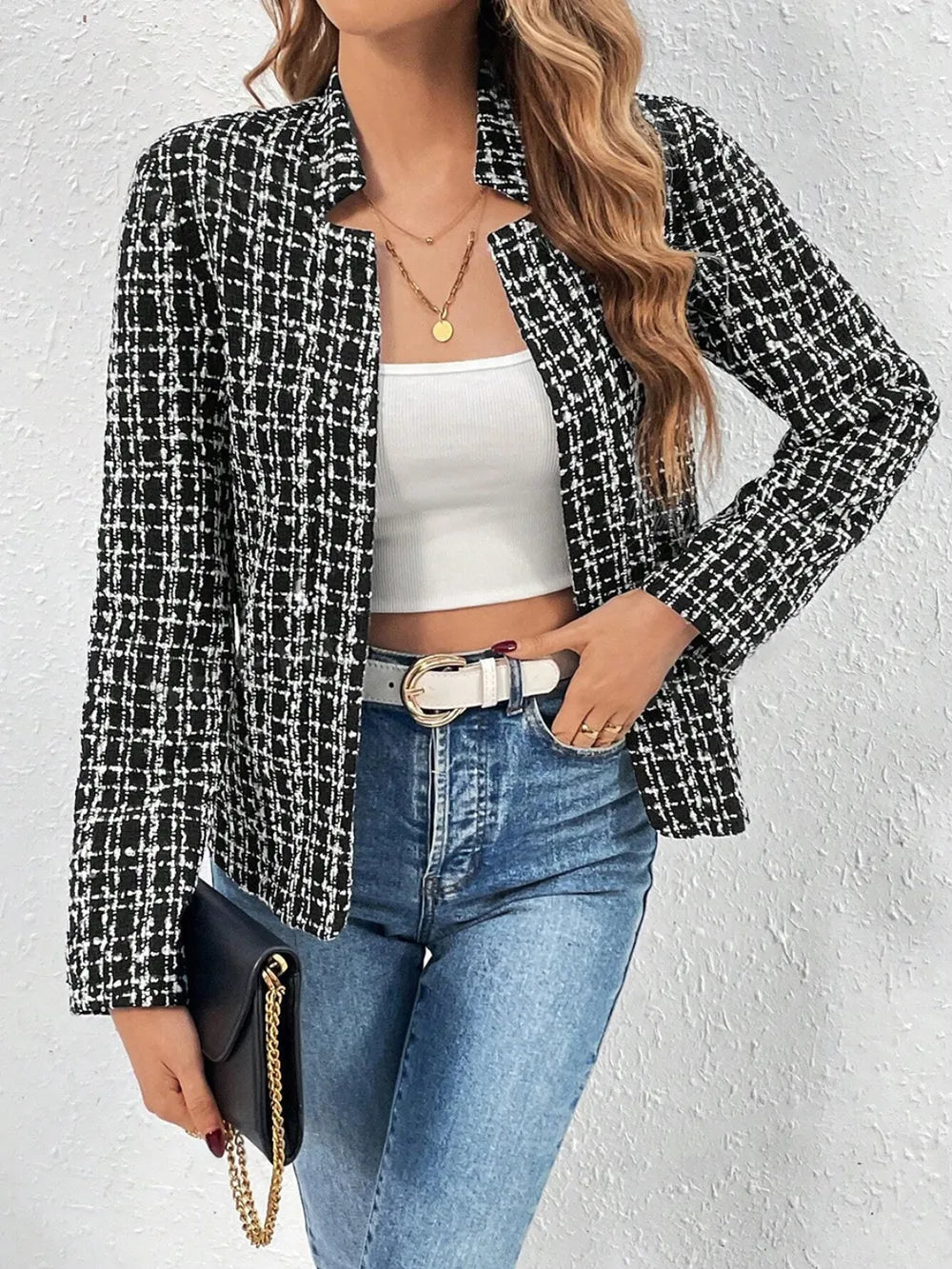 Plaid Open Front Long Sleeve Jacket (9)