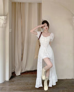 Irregularly Short Sleeve Waist-controlled Dress variant CJLY241324501AZ|CJLY241324502BY|CJLY241324503CX|CJLY241324504DW