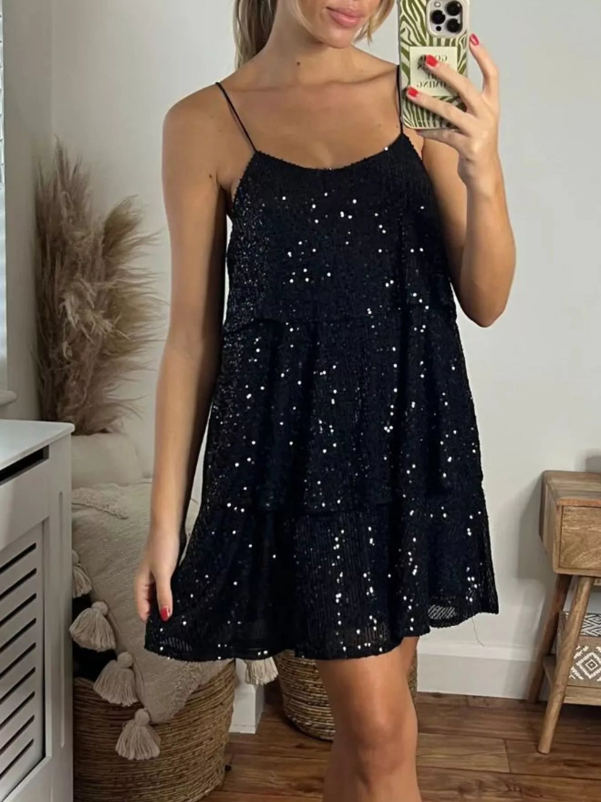 Full Size Sequin Tie Shoulder Mini Dress Plus (13)