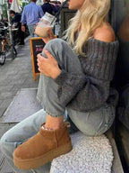 Off-shoulder Ribbed Long Sleeve Sweater (2)