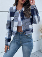 Plaid Button Up Drop Shoulder Cropped Jacket (23)