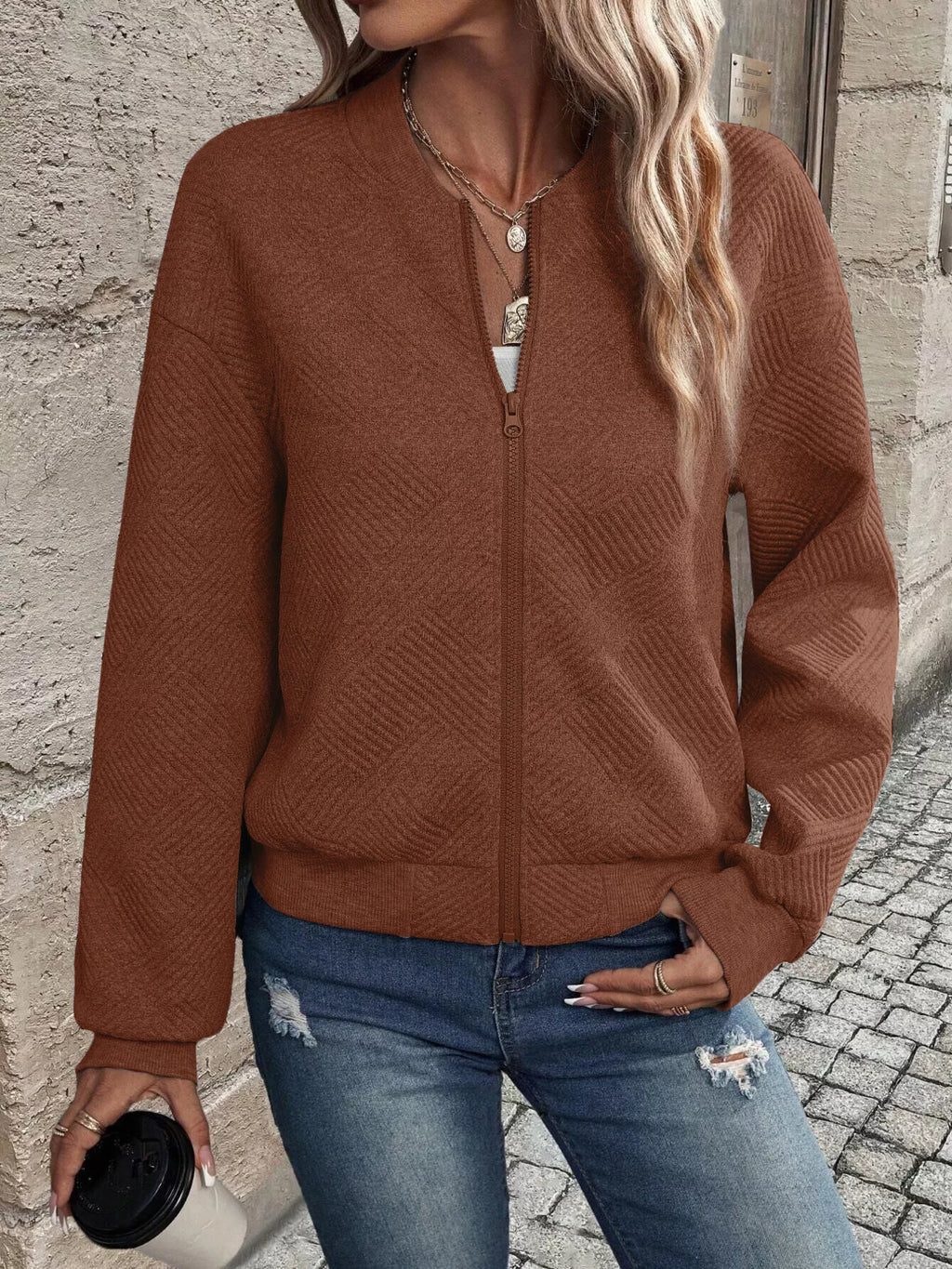 Textured Knit Zip-up Jacket (21)