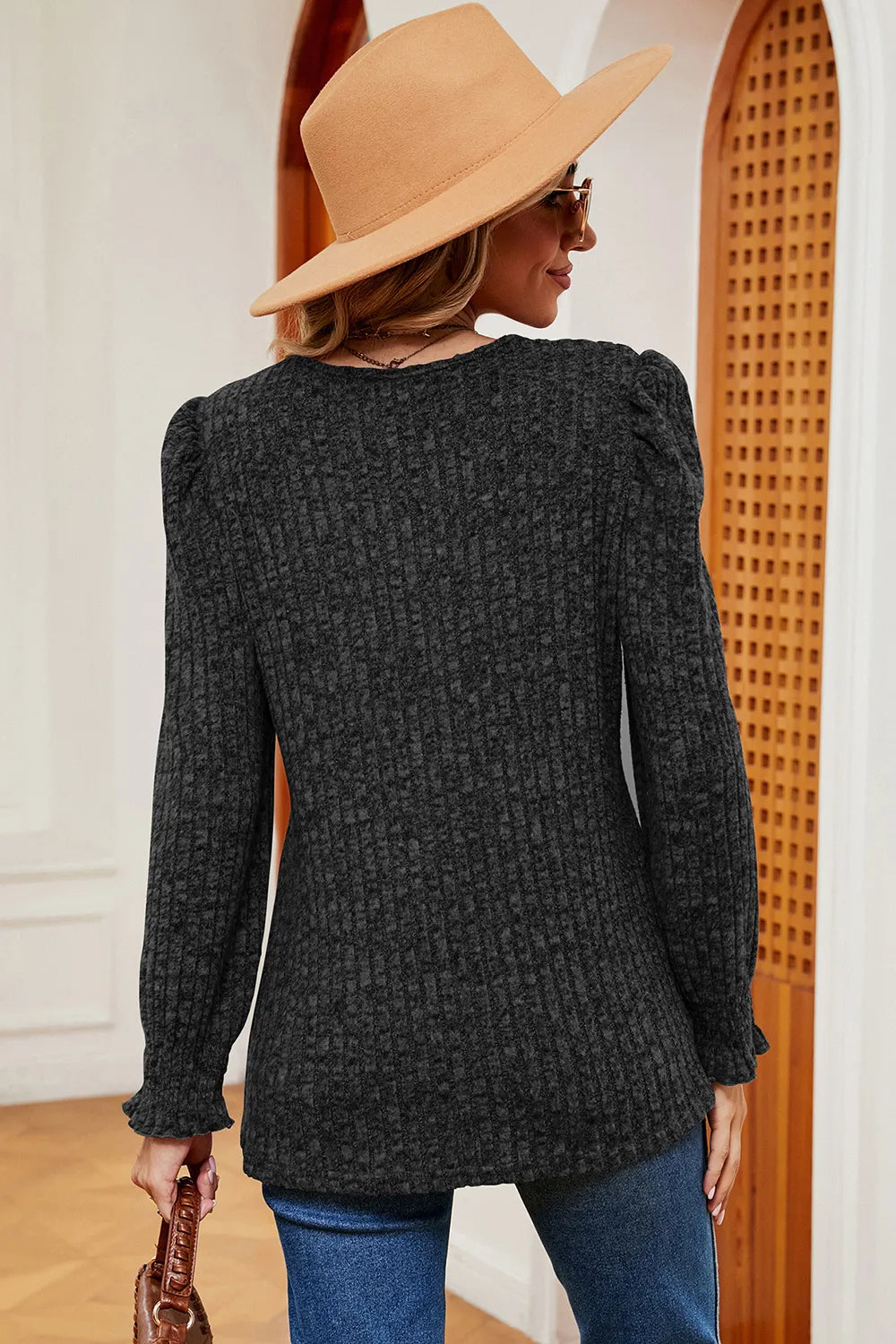 Square Neck Flounce Sleeve T-shirt (16)