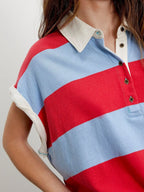 Striped Collared Neck Short Sleeve Top (7)