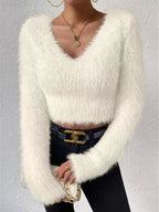 Fluffy Knit V-neck Sweater (4)