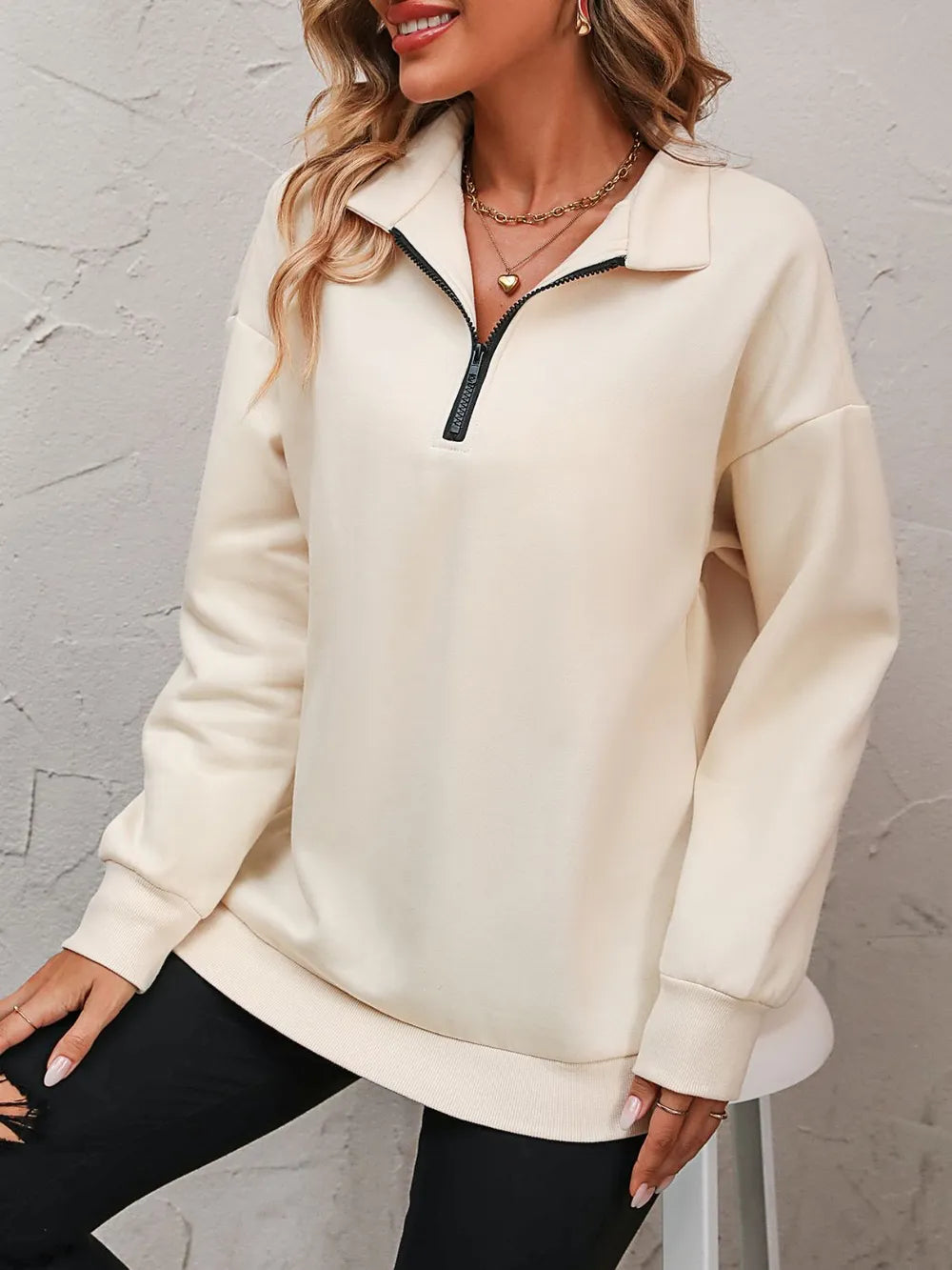 Zip-up Dropped Shoulder Sweatshirt (10)