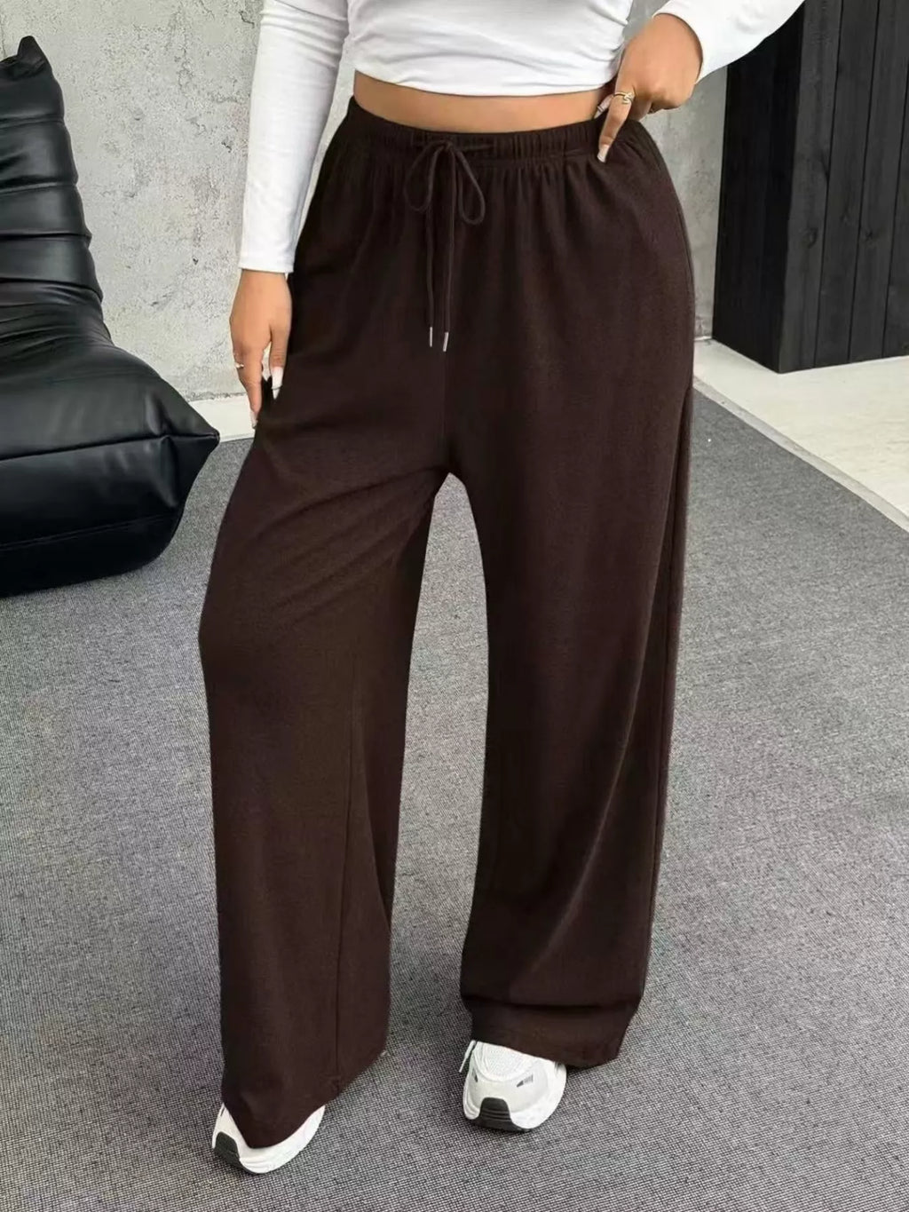 Full Size Drawstring Wide Leg Pants Plus