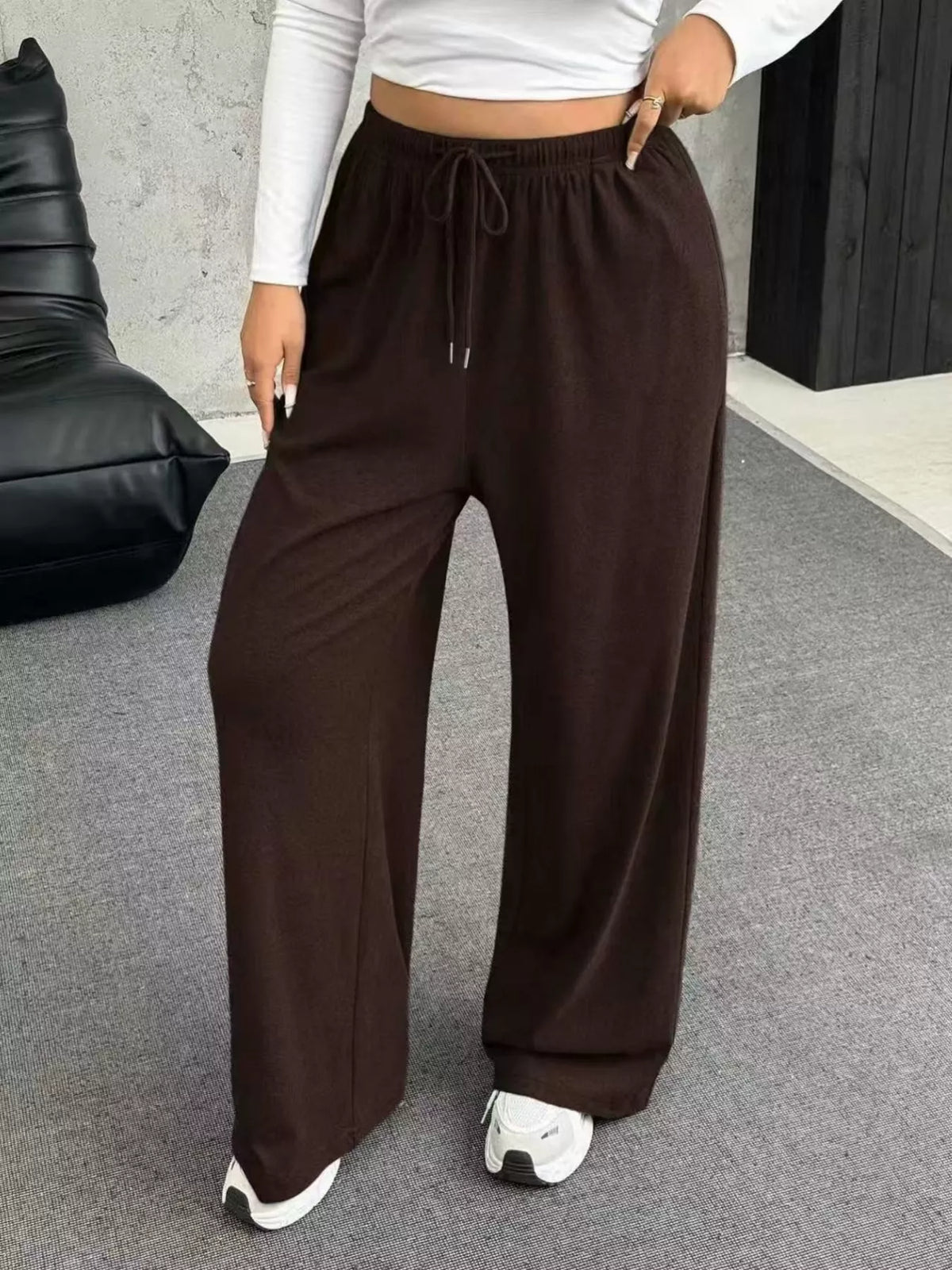 Full Size Drawstring Wide Leg Pants Plus