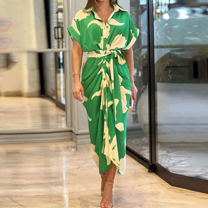 Collared Single-breasted High-waist Shirt Midi Dress variant CJLY286285631EV|CJLY286285632FU|CJLY286285633GT|CJLY286285634HS|CJLY286285635IR|CJLY286285636JQ