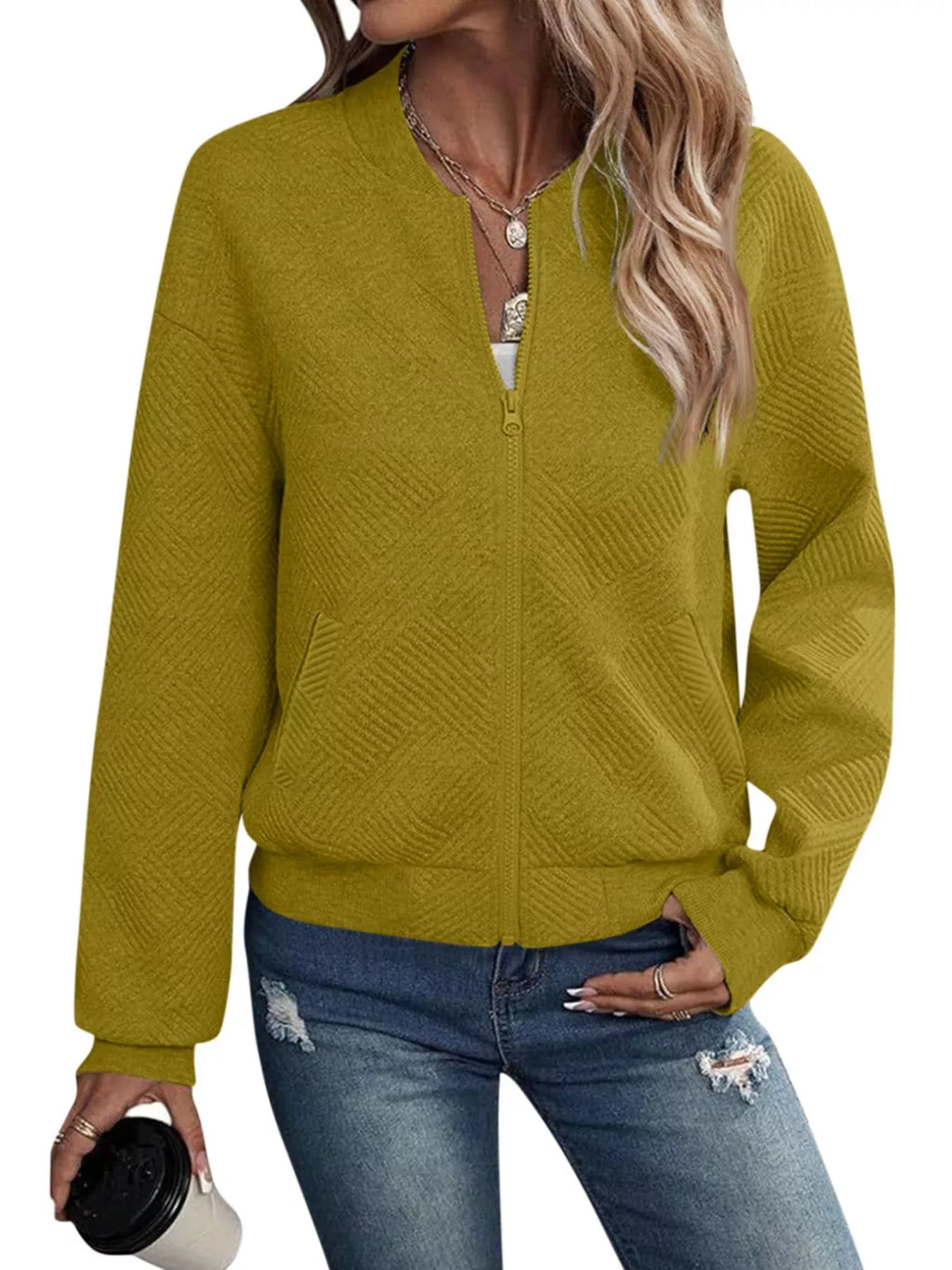 Textured Knit Zip-up Bomber Jacket (34)