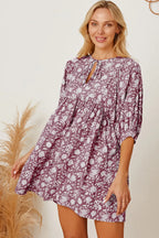 Floral Tie Neck Ruched Babydoll Dress (13)