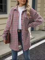 Houndstooth Button Up Long Sleeve Coat (8)