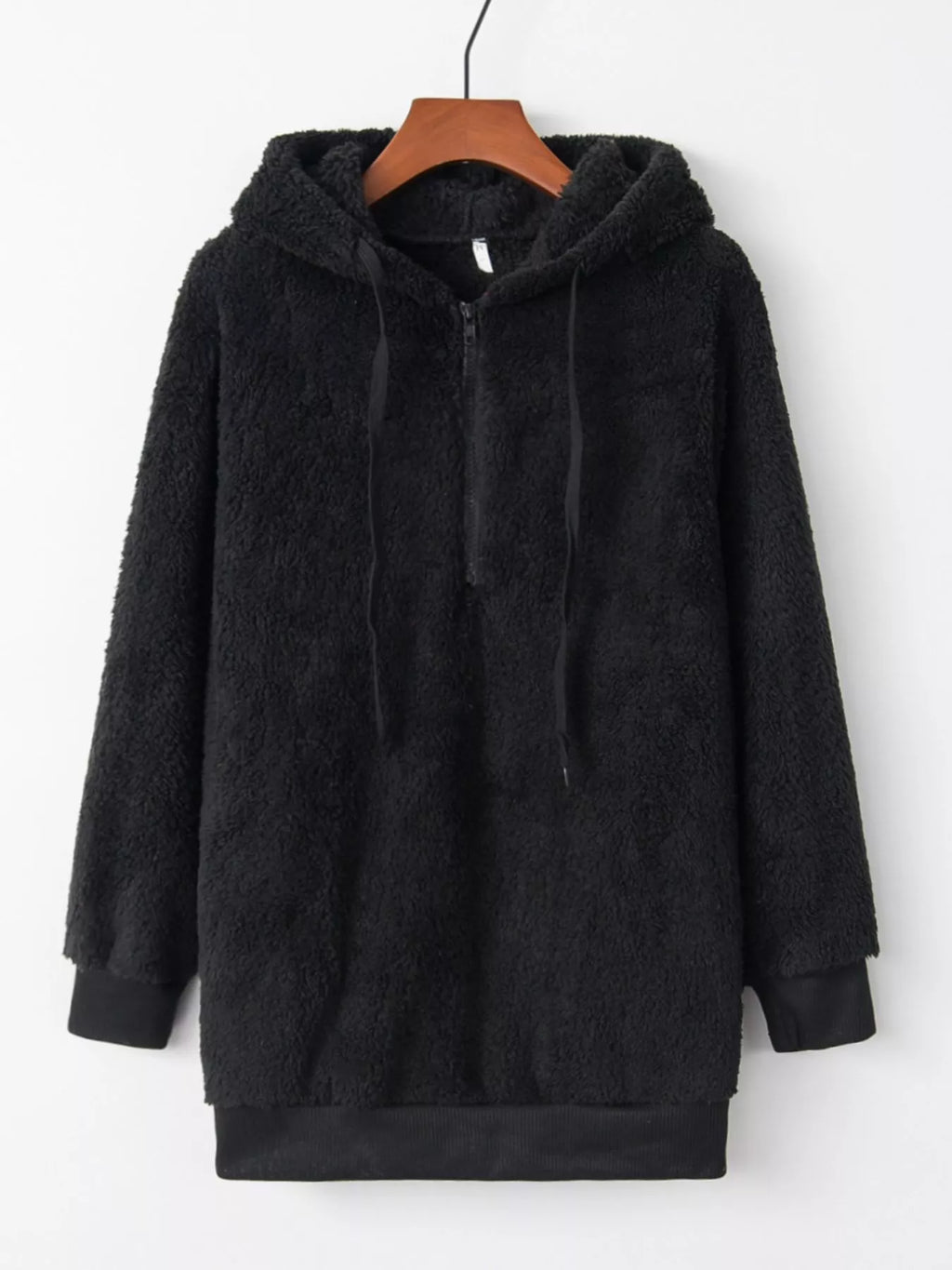 Full Size Half Zip Drawstring Fleece Hoodie Plus (5)