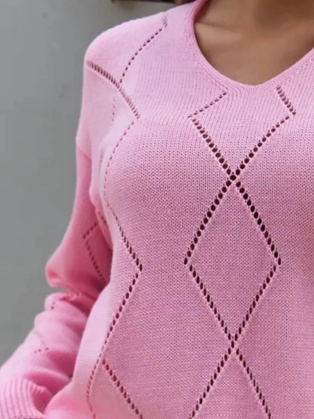 Openwork V-neck Sweater (21)