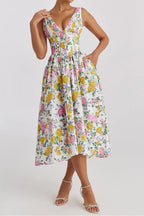 Floral V-neck Sleeveless Midi Dress Pockets (3)