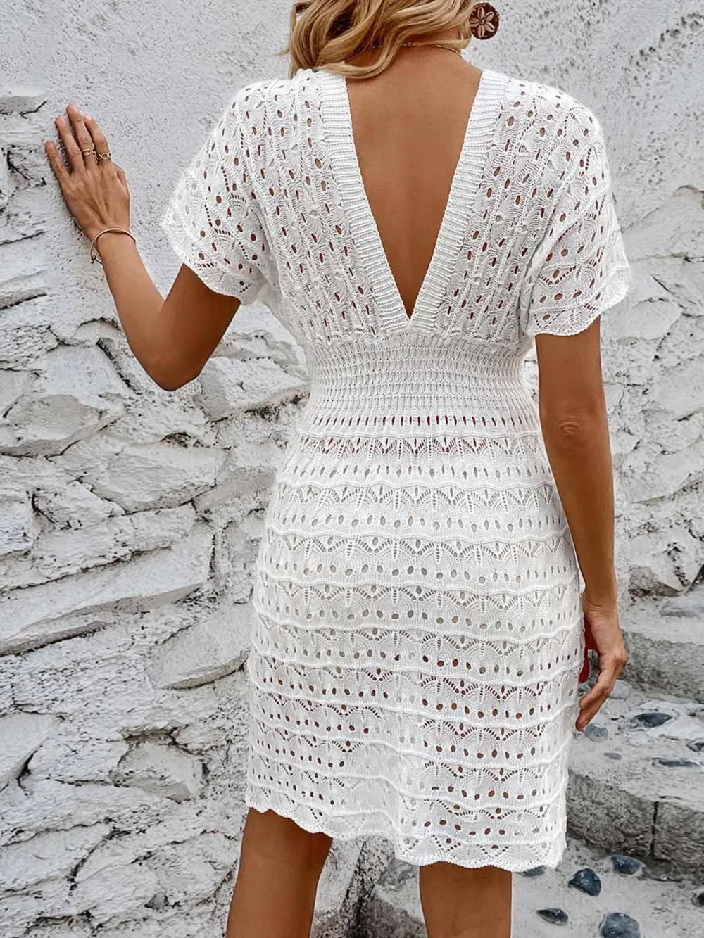 Openwork Plunge Short Sleeve Cover-up Dress (10)