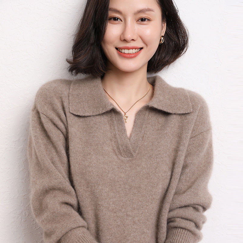 Cashmere Short Loose Polo Collar Sweater photo 2