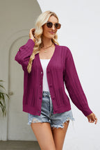 Openwork Button Front V-neck Cardigan (3)
