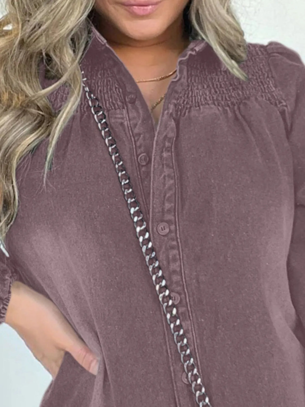 Full Size Button Front Long Sleeve Denim Dress Plus (8)
