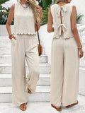 Tie Back Round Neck Top Pants Set