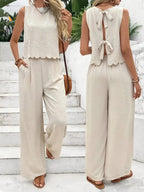 Tie Back Round Neck Top Pants Set