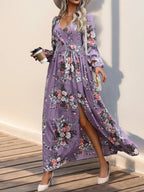 Slit Printed Surplice Long Sleeve Maxi Dress (8)