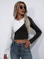 Cropped Contrast Round Neck Short Sleeve Tee (3)