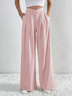 V-waisted Ruched Front Wide Leg Pants (2)