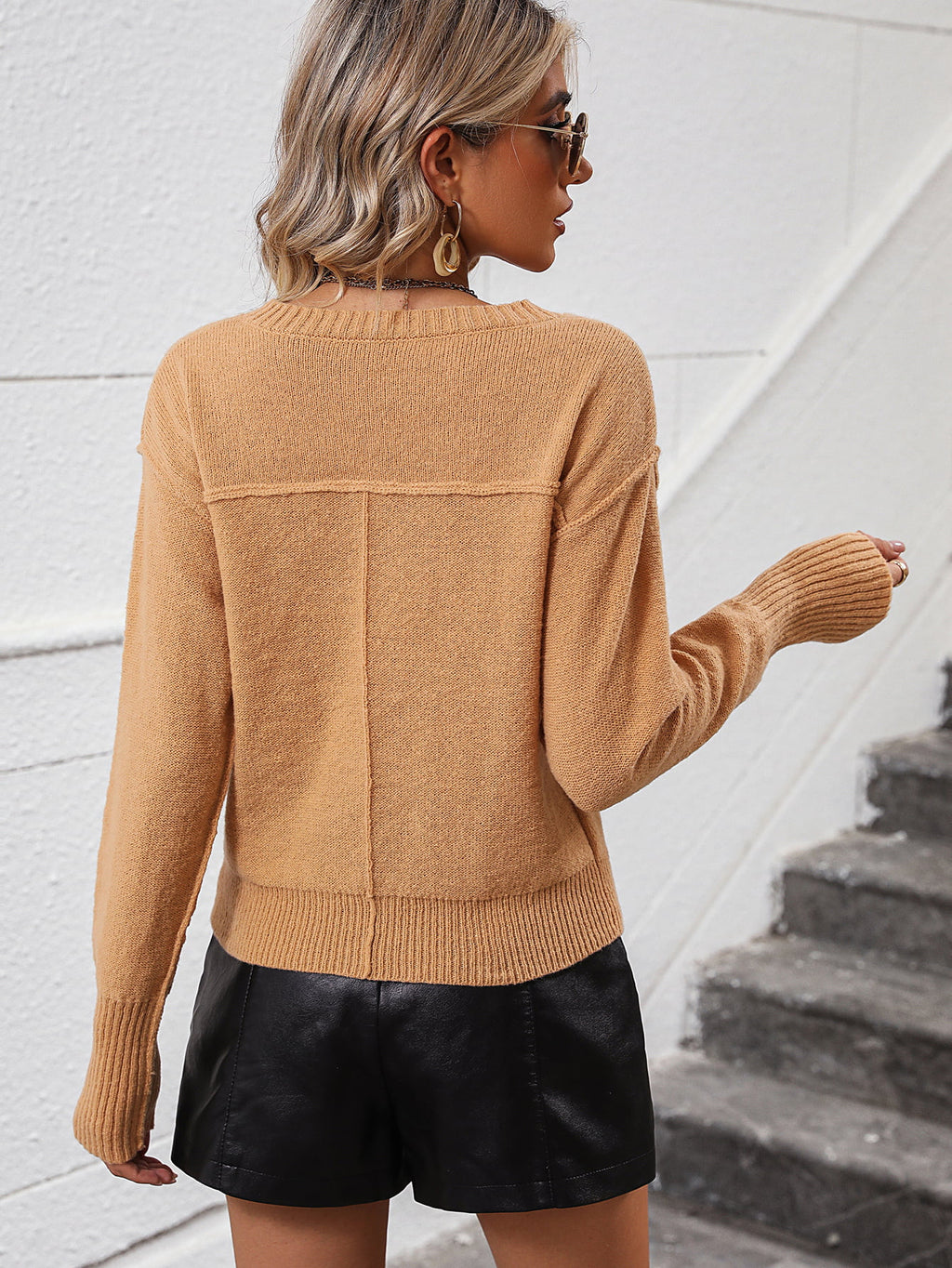 V-neck Dropped Shoulder Long Sleeve Knit Top (11)