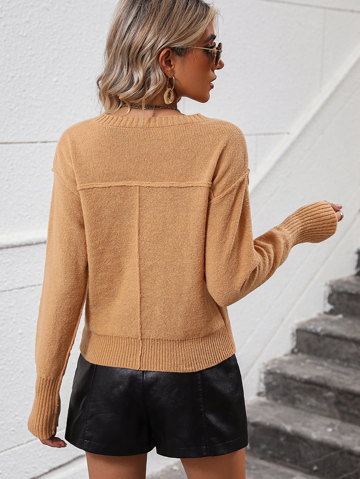 V-neck Dropped Shoulder Long Sleeve Knit Top (11)
