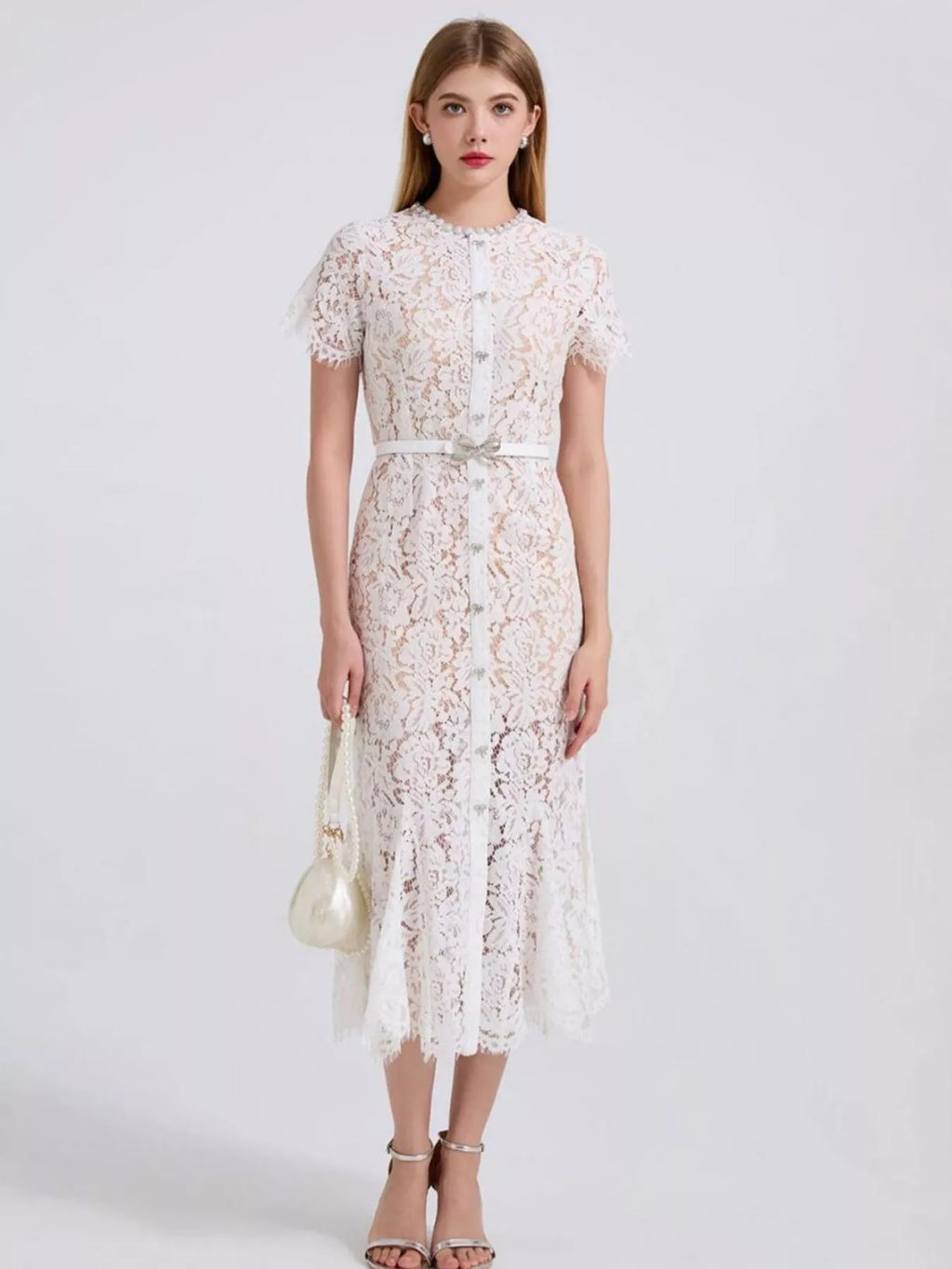 Lace Short Sleeve Mermaid Dress (19)