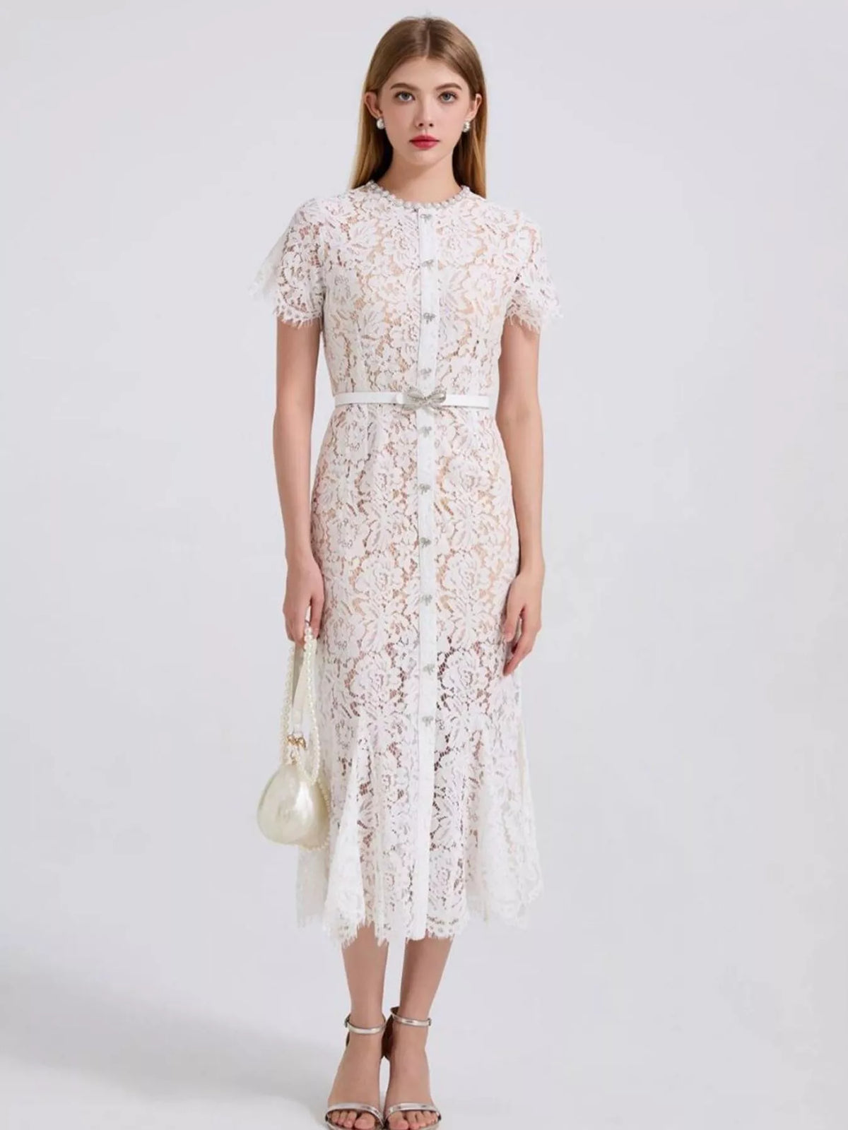 Lace Short Sleeve Mermaid Dress (19)