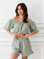 Off-shoulder Cropped Top Shorts Set