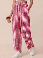 Gingham Wide-leg Casual Pants (16)