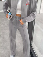 Zip Up Dropped Shoulder Outerwear Pants Set (25)
