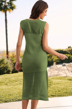 Slit Round Neck Sleeveless Sweater Dress (2)