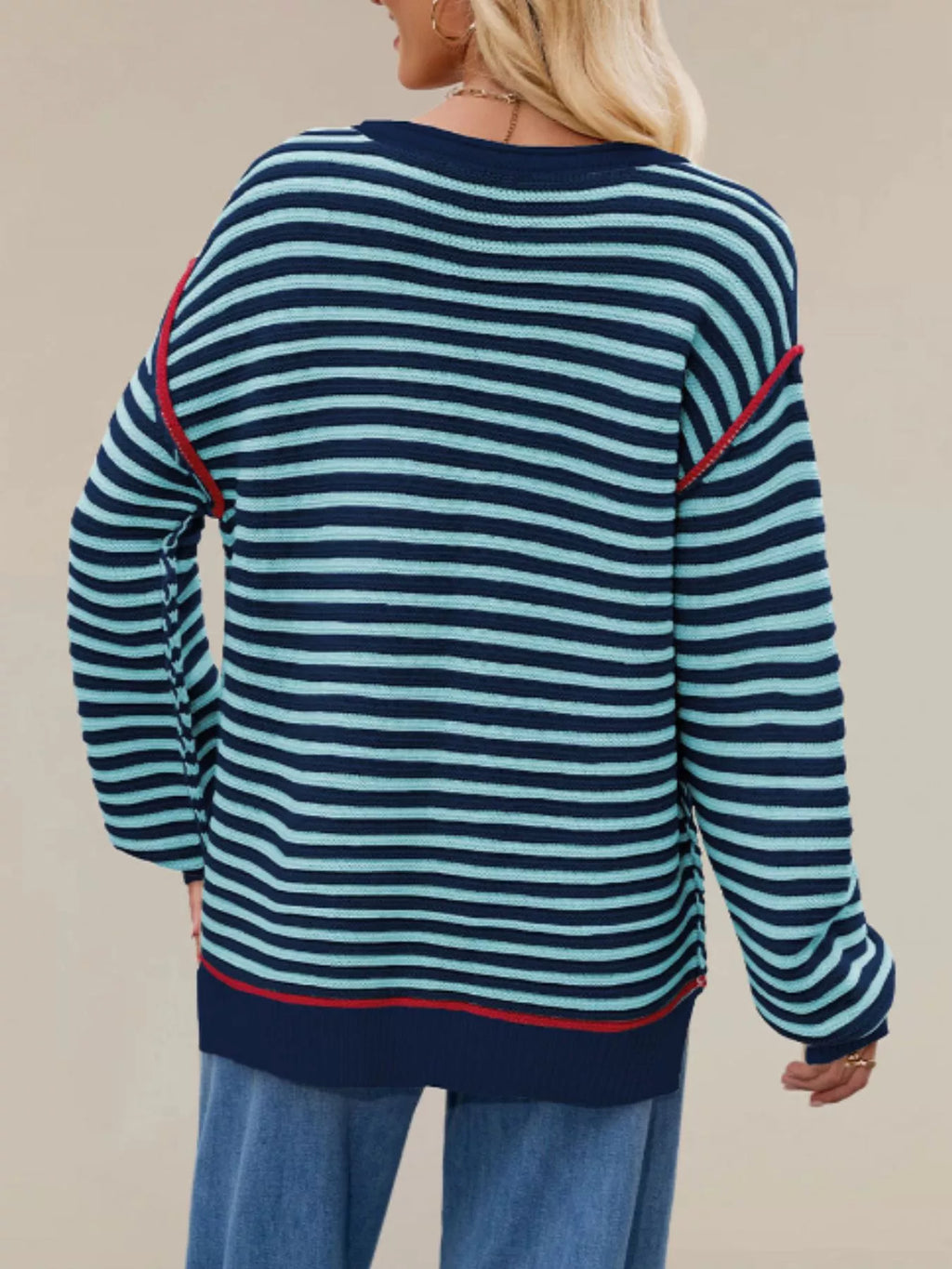 Oversized Striped Dropped Shoulder Sweater (8)