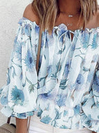 Off-shoulder Floral Print Blouse (2)