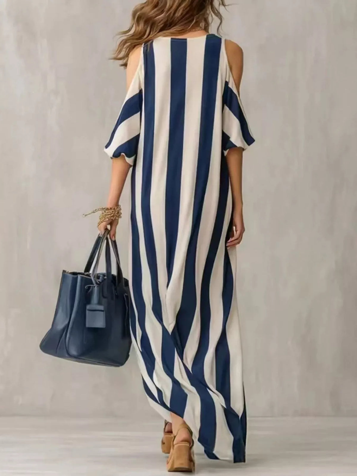 Striped Cold Shoulder Maxi Dress (2)