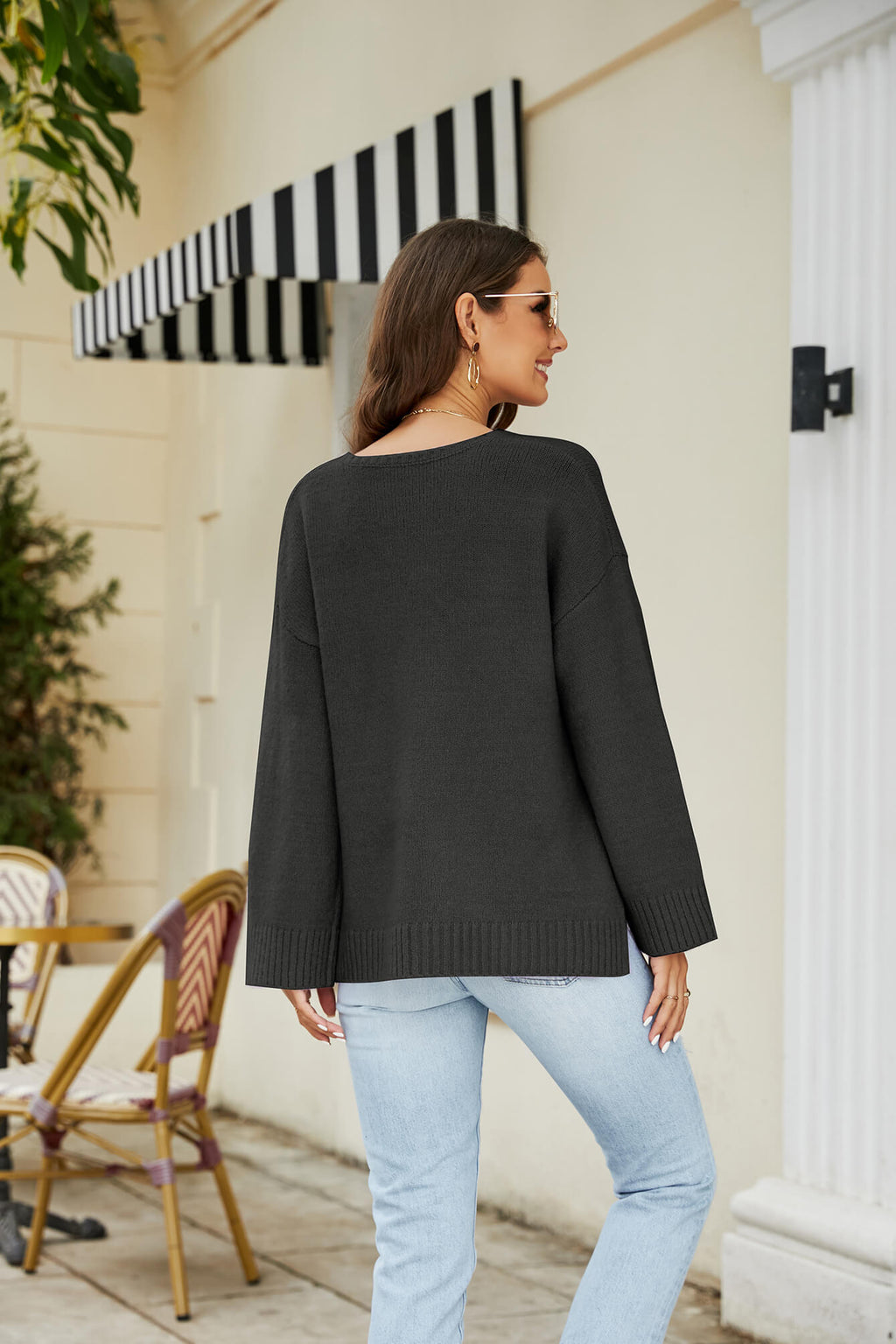 Drop Shoulder V-neck Knit Pullover (6)
