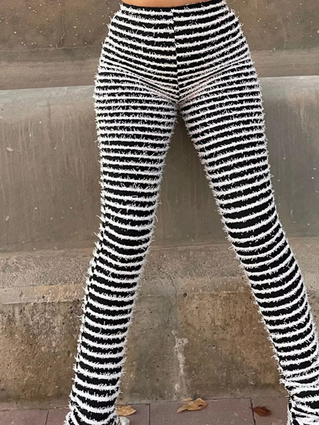 Striped Fuzzy Textured Knit Pants (2)