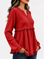 Full Size Frayed Hem Button Detail Blouse Plus (32)