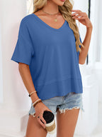 V-neck Relaxed Fit Solid Color T-shirt (27)