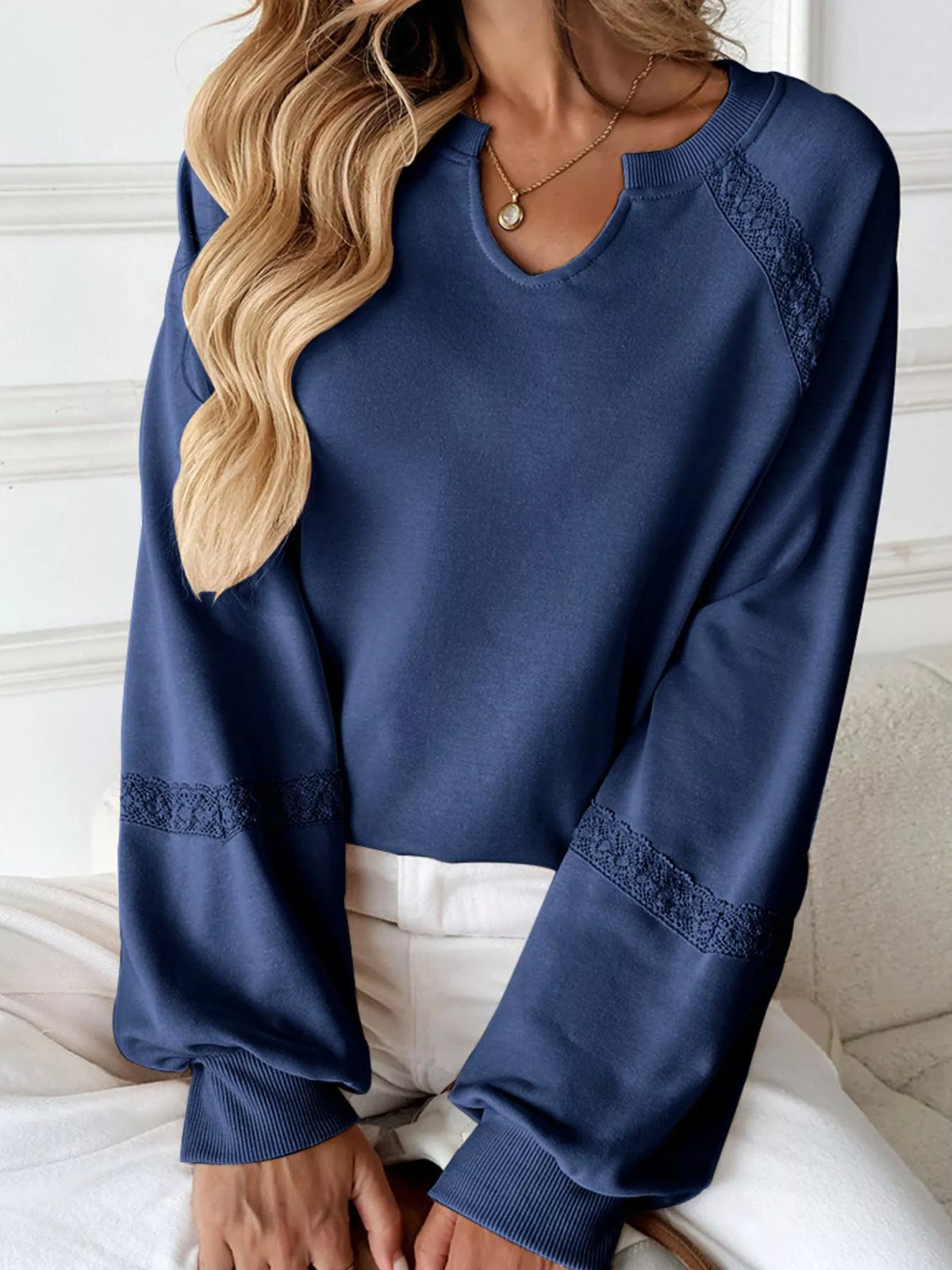 Notched Raglan Sleeve Sweatshirt (2)