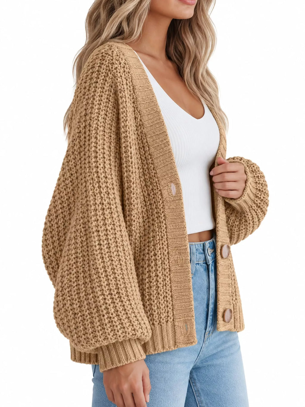 Full Size Chunky Knit Button-down Cardigan Plus (2)