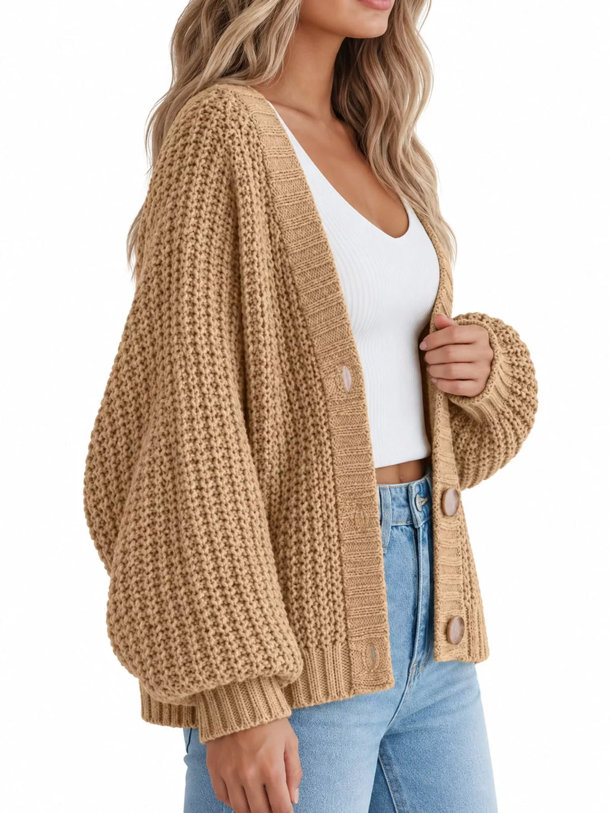 Full Size Chunky Knit Button-down Cardigan Plus (2)