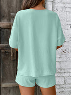 Relaxed Fit V-neck Top Shorts Two-piece Set (4)