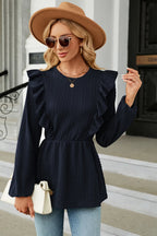 Ruffled Round Neck Balloon Sleeve Blouse (5)
