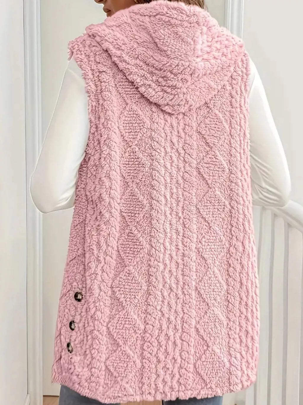 Hooded Button-up Sherpa Vest Coat (15)